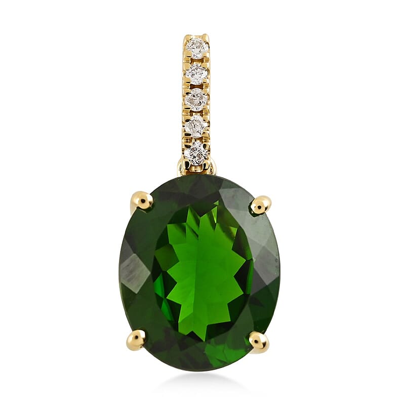 Certified Luxoro 14K Yellow Gold AAA Natural Chrome Diopside and G-H I1 Diamond Pendant 3.60 ctw