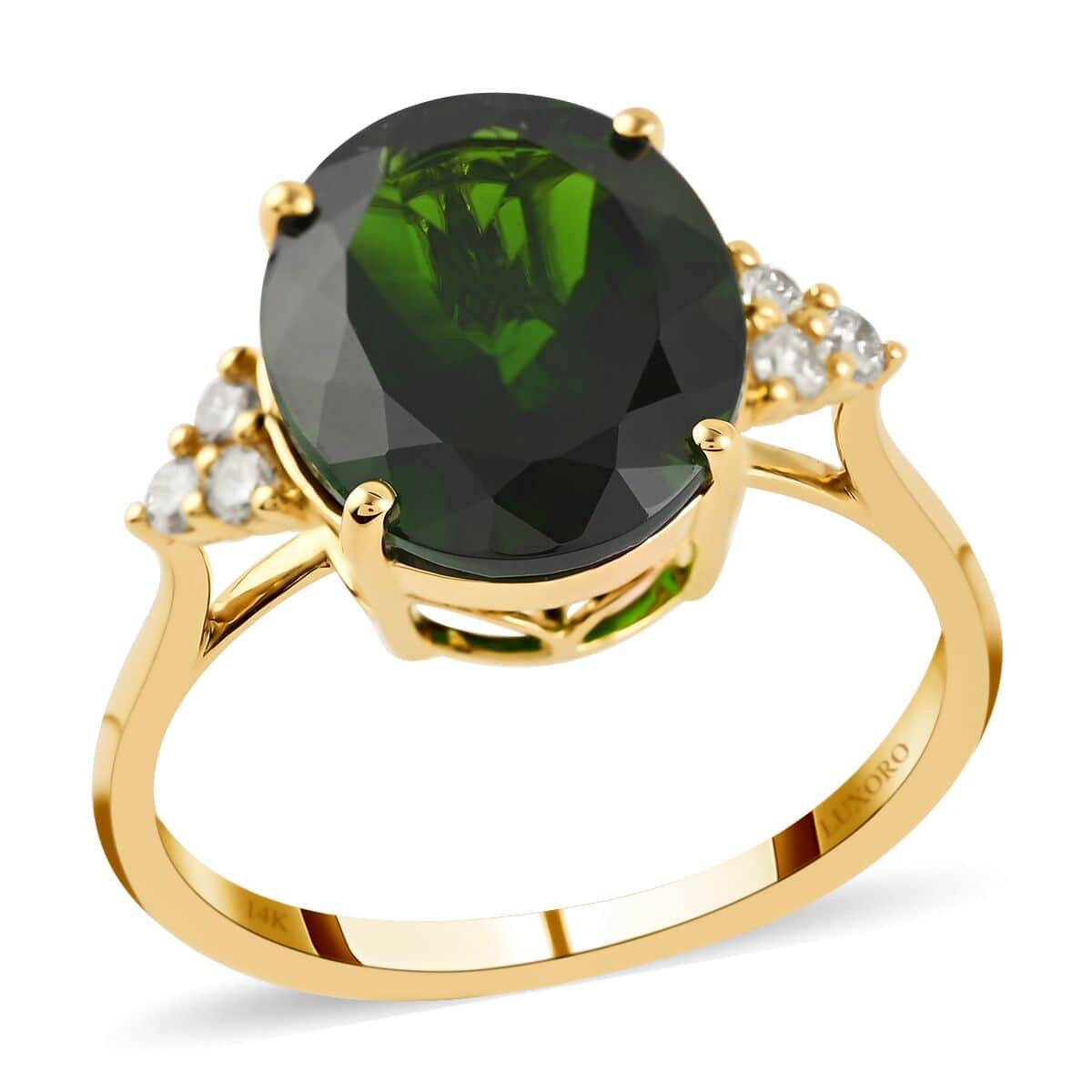 Certified & Appraised Luxoro 14K Yellow Gold AAA Chrome Diopside and G-H I1 Diamond Ring (Size 7.0) 4.80 ctw image number 0
