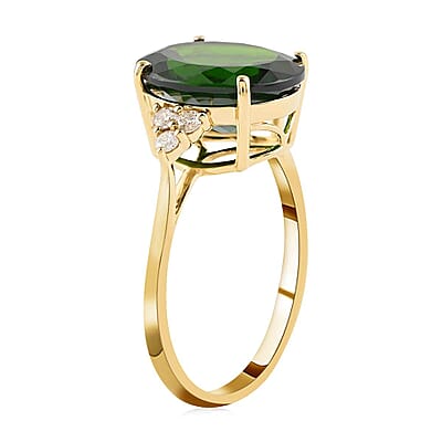 Certified & Appraised Luxoro 14K Yellow Gold AAA Chrome Diopside and G-H I1 Diamond Ring (Size 7.0) 4.80 ctw