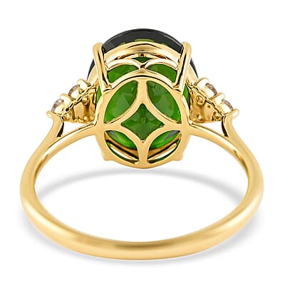 Certified & Appraised Luxoro 14K Yellow Gold AAA Chrome Diopside and G-H I1 Diamond Ring (Size 7.0) 4.80 ctw