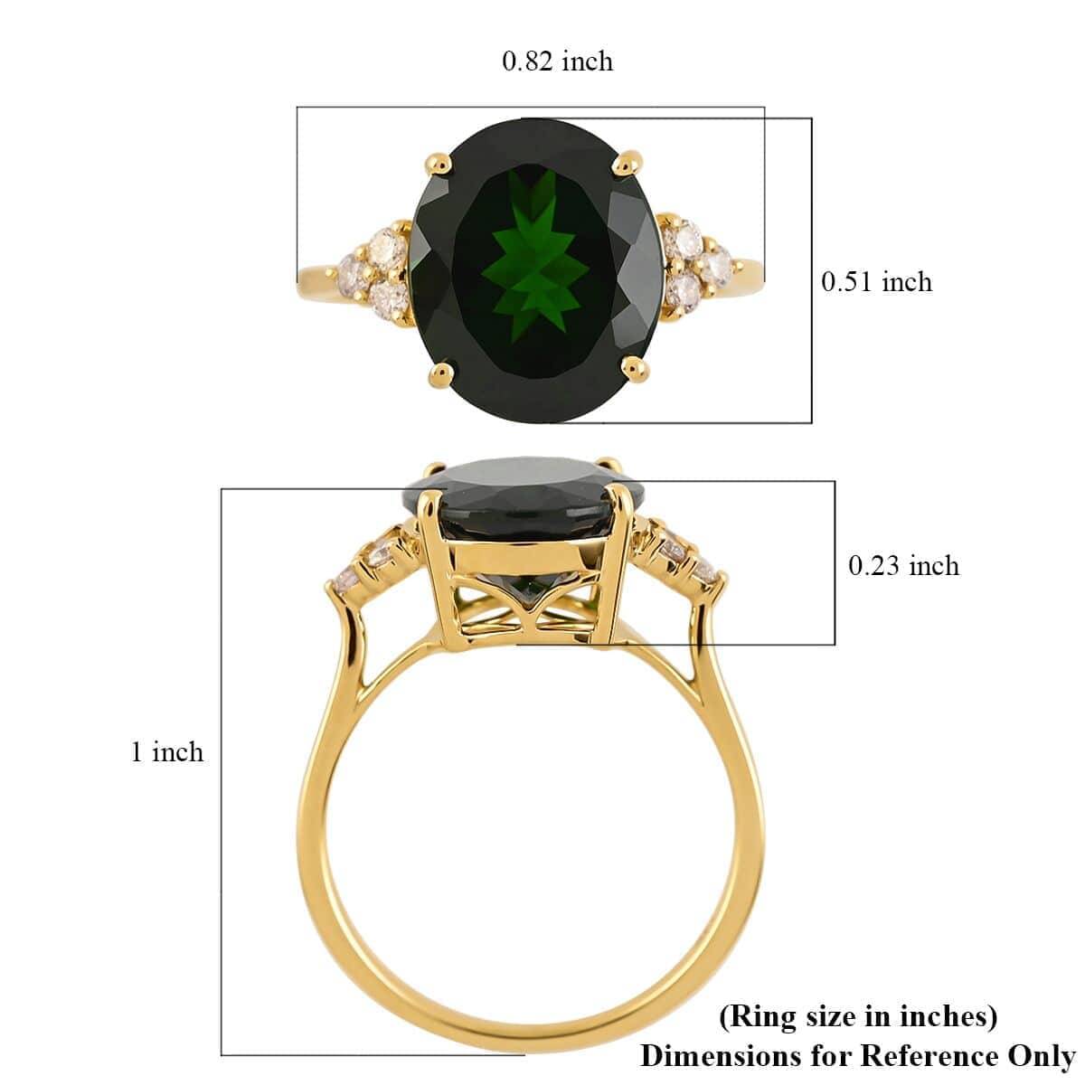 Certified & Appraised Luxoro 14K Yellow Gold AAA Chrome Diopside and G-H I1 Diamond Ring (Size 7.0) 4.80 ctw image number 4