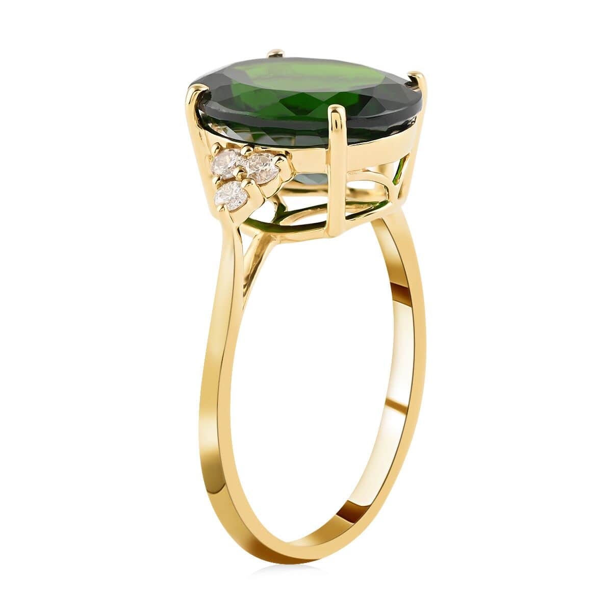 Certified & Appraised Luxoro 14K Yellow Gold AAA Chrome Diopside and G-H I1 Diamond Ring (Size 9.0) 4.80 ctw image number 2