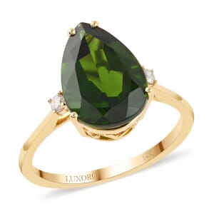 Certified & Appraised Luxoro 14K Yellow Gold AAA Natural Chrome Diopside and G-H I1 Diamond Accent Ring (Size 10.0) 2.05 Grams 4.10 ctw