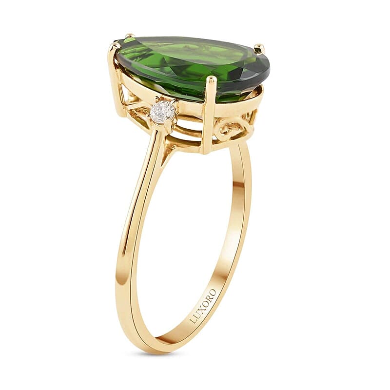Certified & Appraised Luxoro 14K Yellow Gold AAA Natural Chrome Diopside and G-H I1 Diamond Accent Ring (Size 10.0) 2.05 Grams 4.10 ctw