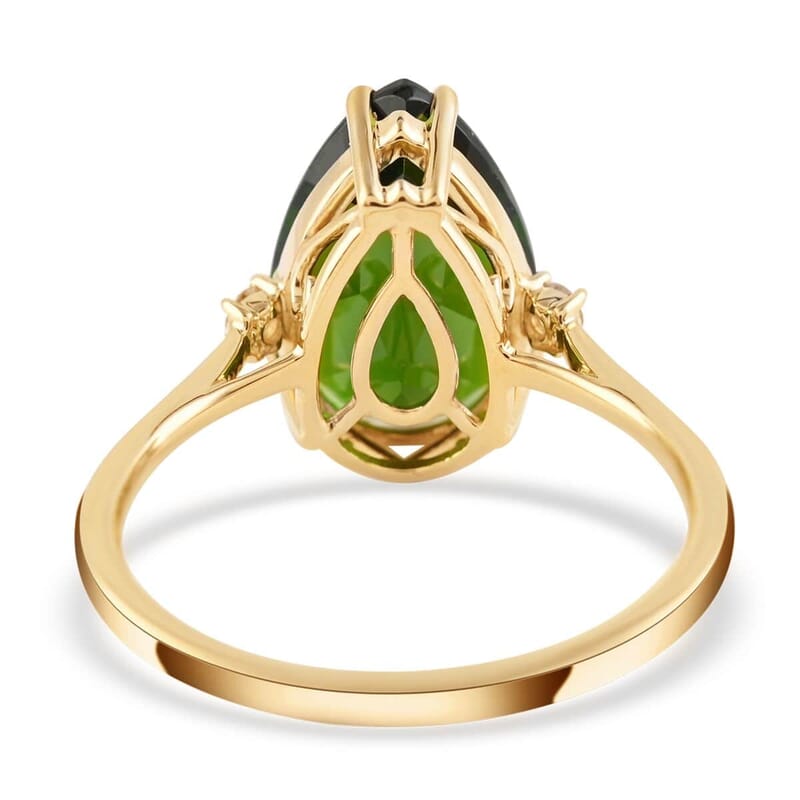 Certified & Appraised Luxoro 14K Yellow Gold AAA Natural Chrome Diopside and G-H I1 Diamond Accent Ring (Size 10.0) 2.05 Grams 4.10 ctw
