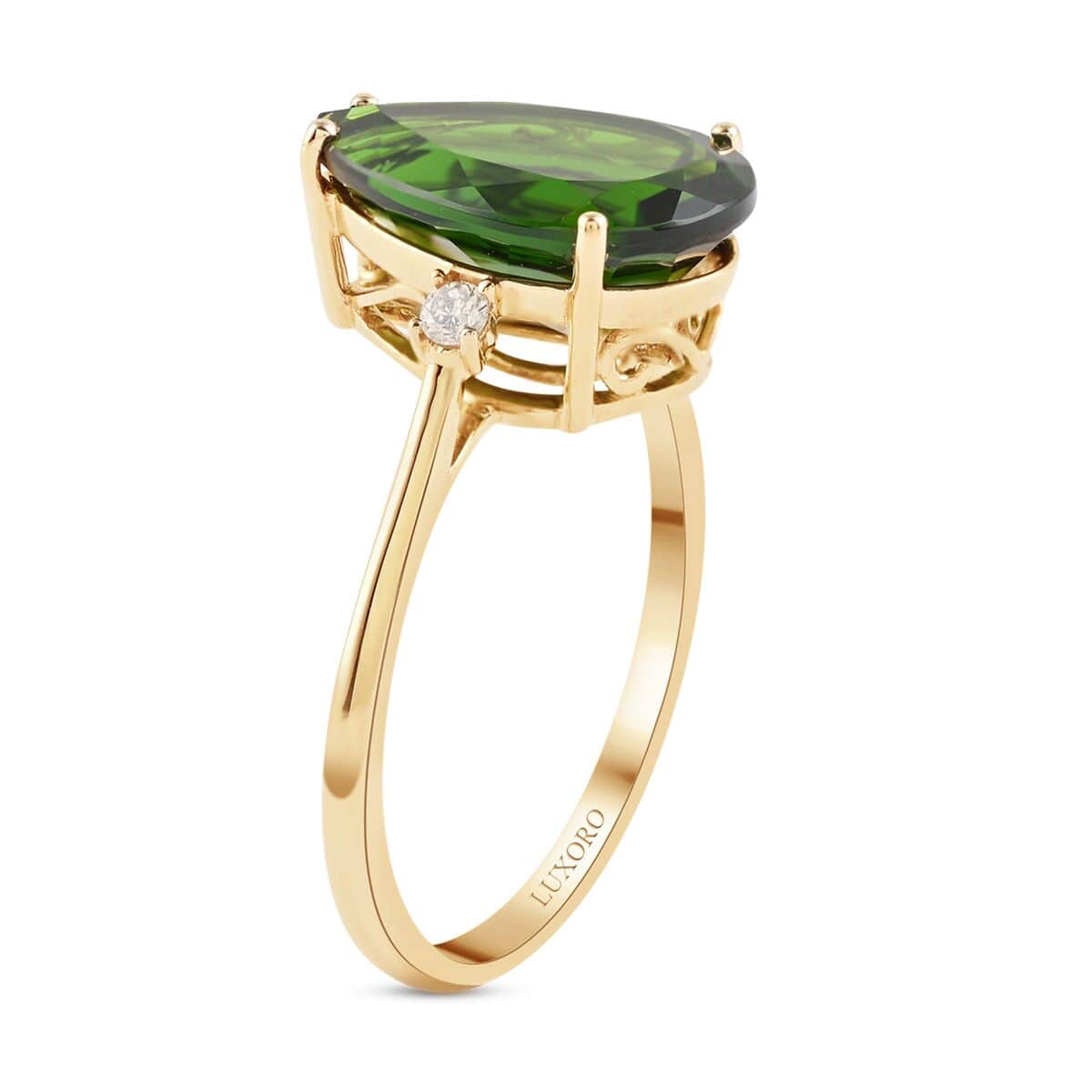 Certified Luxoro 14K Yellow Gold AAA Chrome Diopside and G-H I1 Diamond Accent Ring (Size 7.0) 4.10 ctw image number 2