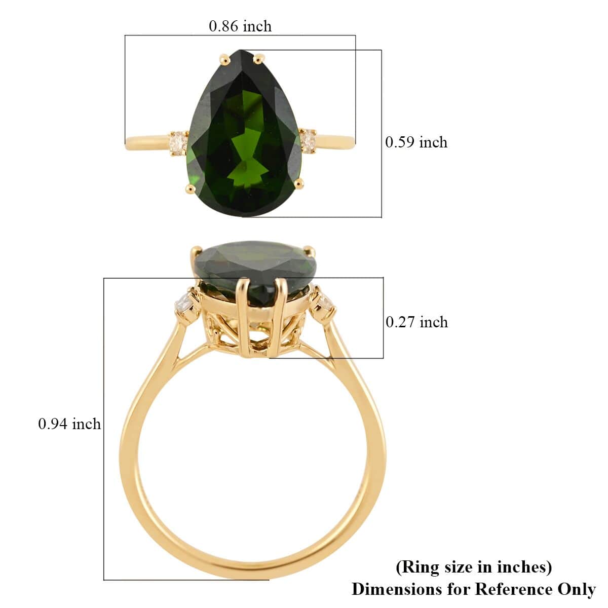 Certified Luxoro 14K Yellow Gold AAA Chrome Diopside and G-H I1 Diamond Accent Ring (Size 7.0) 4.10 ctw image number 4