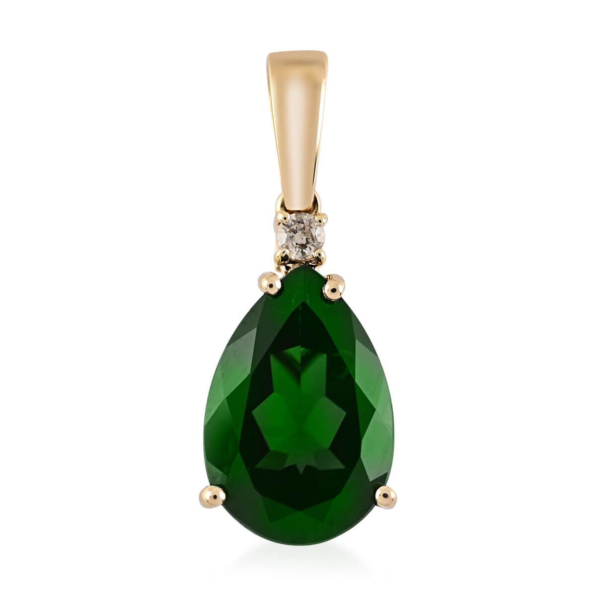 Certified & appraised Luxoro 14K Yellow Gold AAA Chrome Diopside and G-H I1 Diamond Accent Drop Pendant 3.00 ctw image number 0