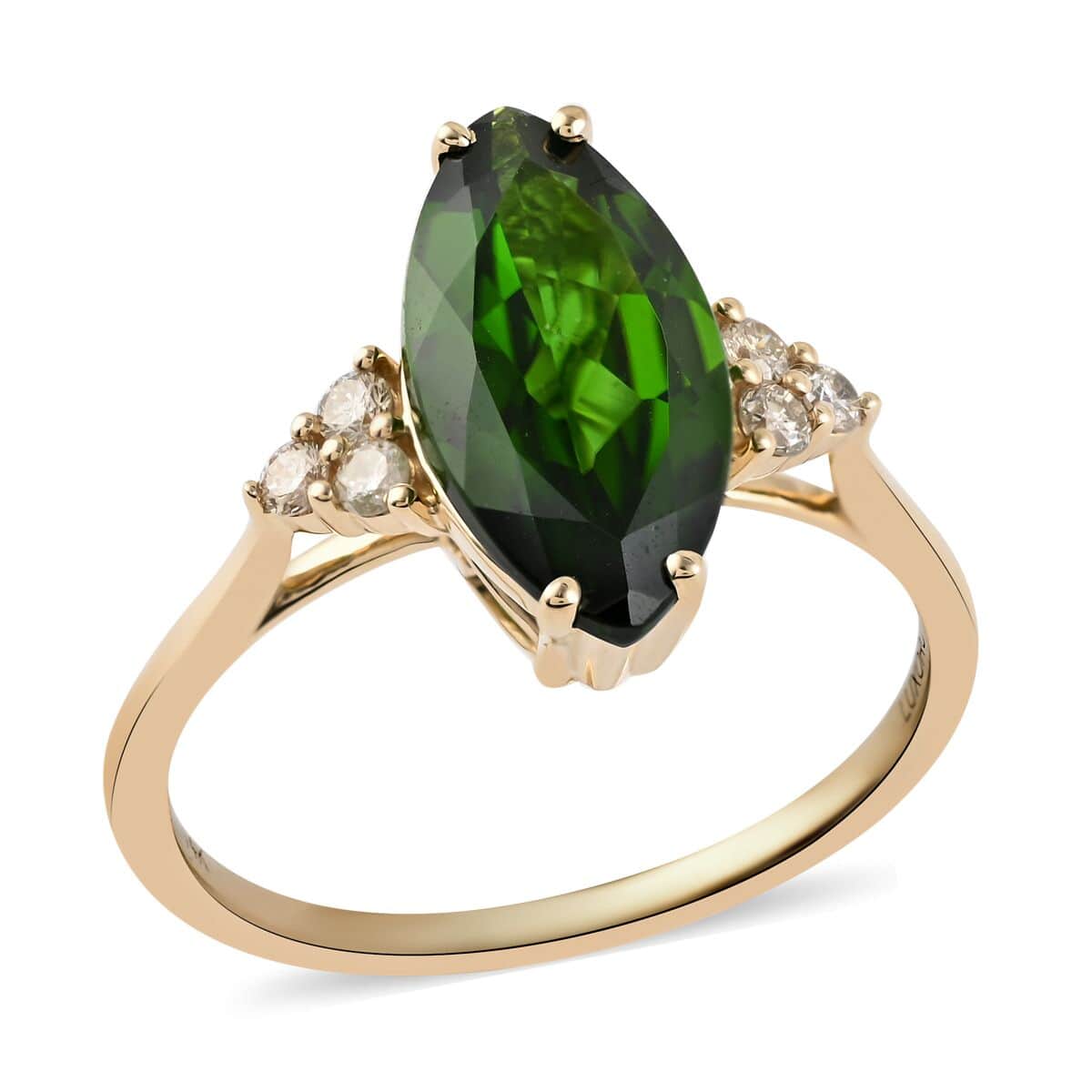 Certified Luxoro 14K Yellow Gold AAA Chrome Diopside and G-H I1 Diamond Ring (Size 8.0) 2.80 ctw image number 0