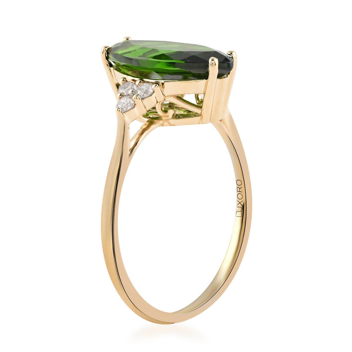 Certified Luxoro 14K Yellow Gold AAA Chrome Diopside and G-H I1 Diamond Ring (Size 8.0) 2.80 ctw image number 2