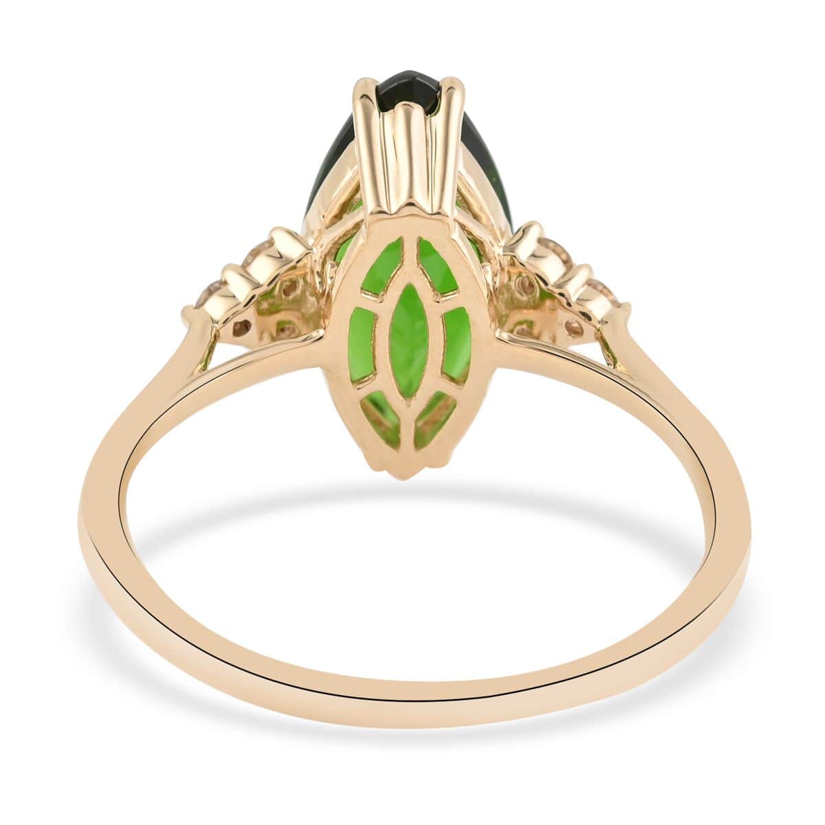 Certified Luxoro 14K Yellow Gold AAA Chrome Diopside and G-H I1 Diamond Ring (Size 8.0) 2.80 ctw image number 3