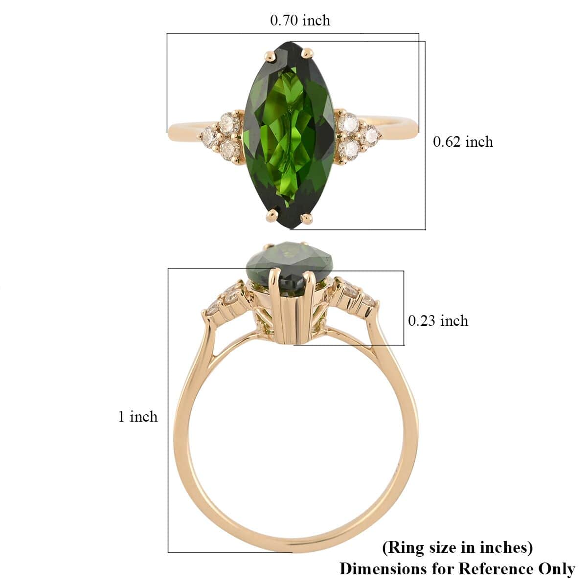 Certified Luxoro 14K Yellow Gold AAA Chrome Diopside and G-H I1 Diamond Ring (Size 8.0) 2.80 ctw image number 4