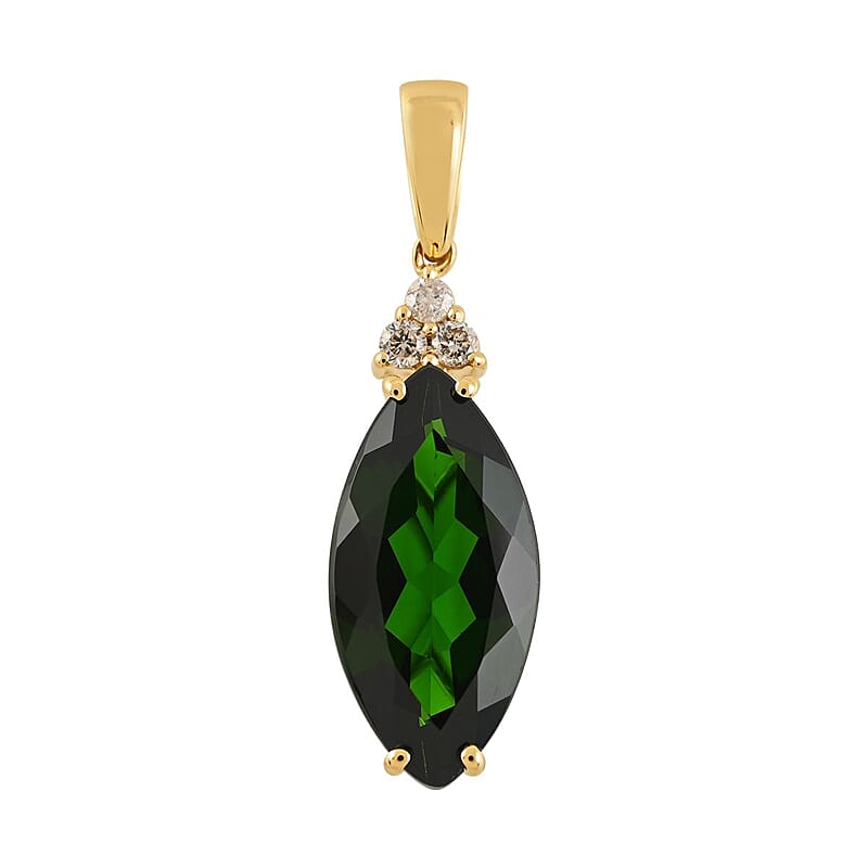 Certified and Appraised Luxoro 14K Yellow Gold AAA Chrome Diopside and G-H I1 Diamond Accent Pendant without Chain 4.00 ctw
