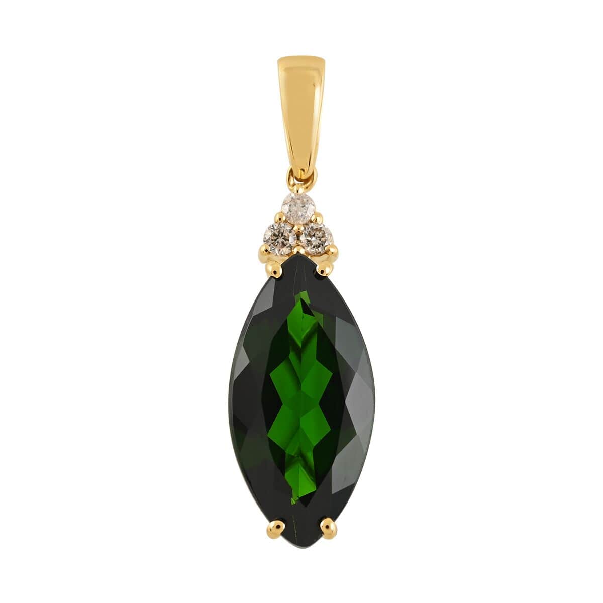 Certified Luxoro 14K Yellow Gold AAA Chrome Diopside and G-H I1 Diamond Accent Pendant 4.00 ctw image number 0