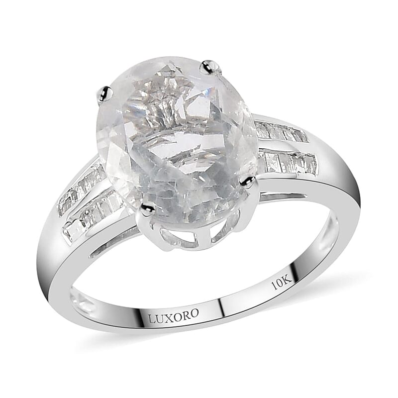 Luxoro 10K White Gold Premium Mexican Hyalite Opal and Diamond Ring (Size 10.0) with Free UV Flash Light 2.75 ctw