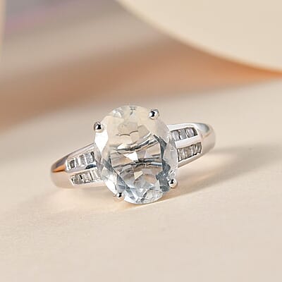Luxoro 10K White Gold Premium Mexican Hyalite Opal and Diamond Ring (Size 10.0) with Free UV Flash Light 2.75 ctw