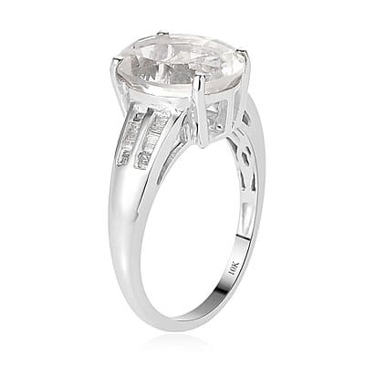 Luxoro 10K White Gold Premium Mexican Hyalite Opal and Diamond Ring (Size 10.0) with Free UV Flash Light 2.75 ctw