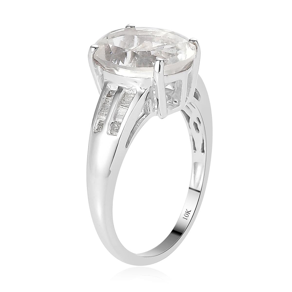 Luxoro 10K White Gold Premium Mexican Hyalite Opal and Diamond Ring (Size 8.0) with Free UV Flash Light 2.75 ctw image number 3