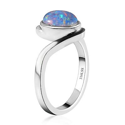 Boulder Opal Triplet Bypass Ring in Stainless Steel (Size 10.0) 0.90 ctw