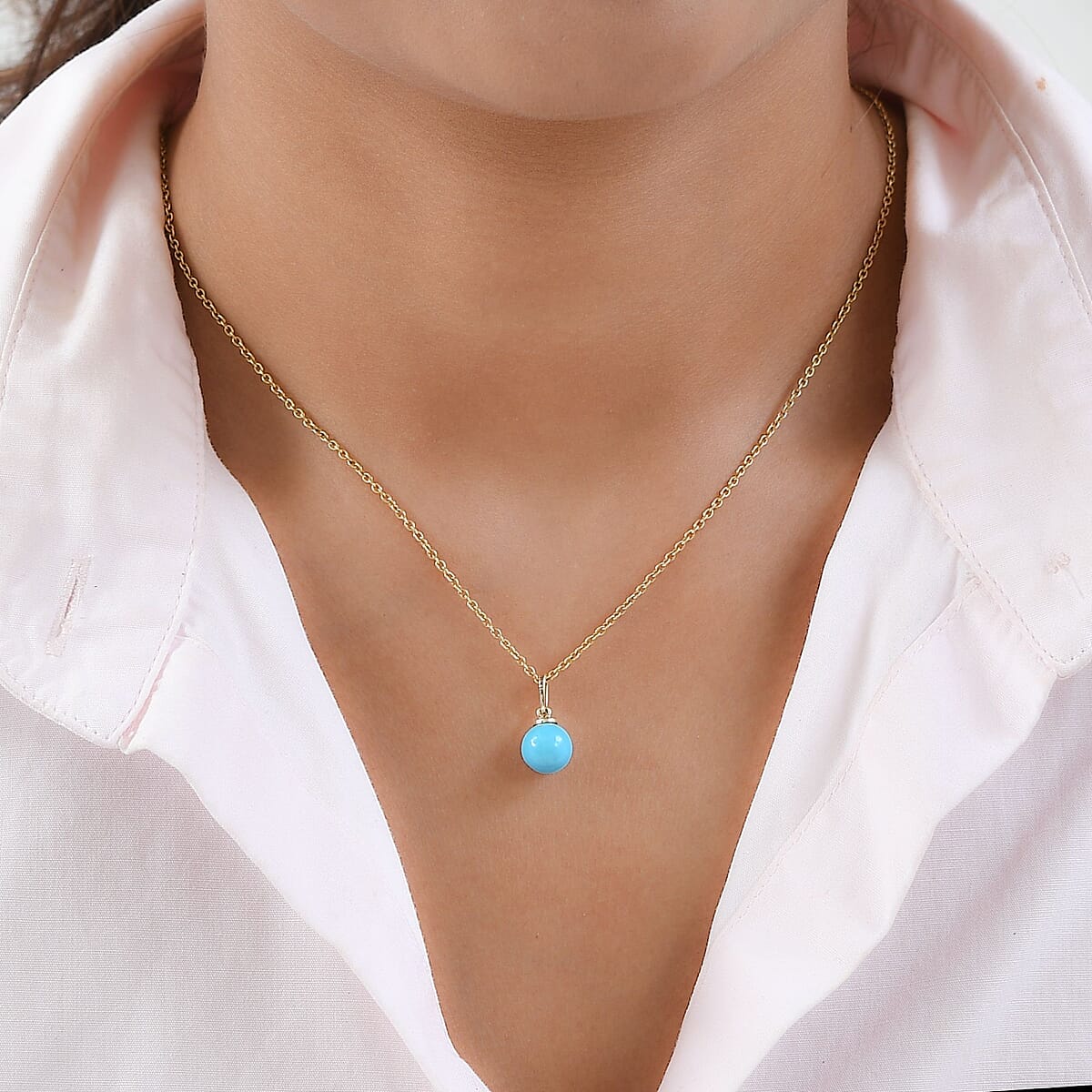 Luxoro 10K Yellow Gold Sleeping Beauty Turquoise Solitaire Pendant 2.30 ctw image number 2