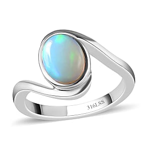Ethiopian Welo Opal Bypass Ring in Stainless Steel (Size 6.0) 0.75 ctw