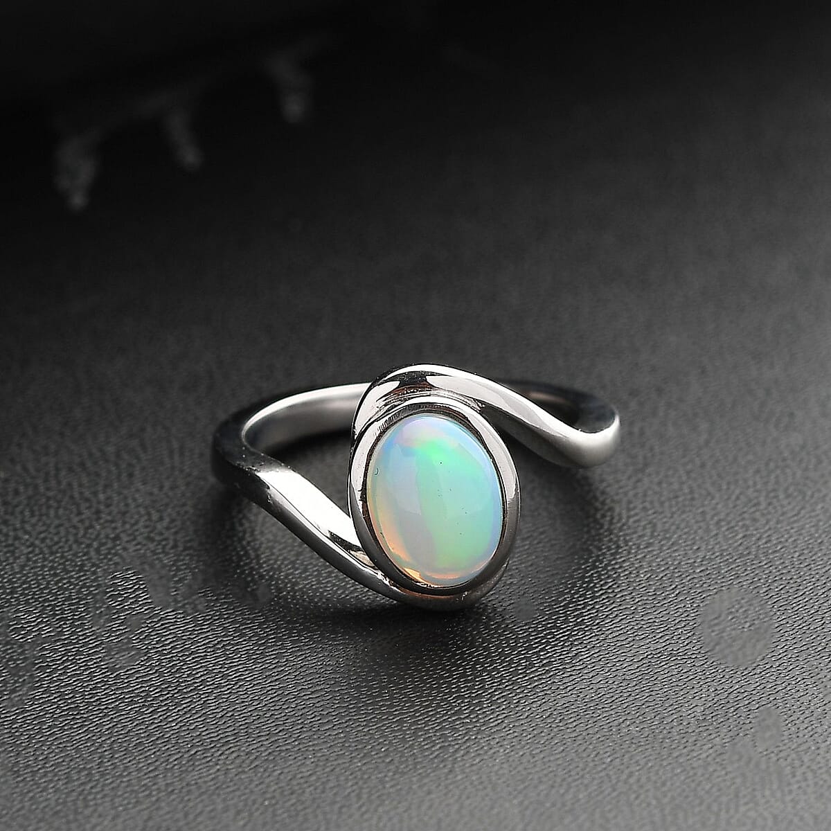 Ethiopian Welo Opal Bypass Ring in Stainless Steel (Size 6.0) 0.75 ctw image number 1