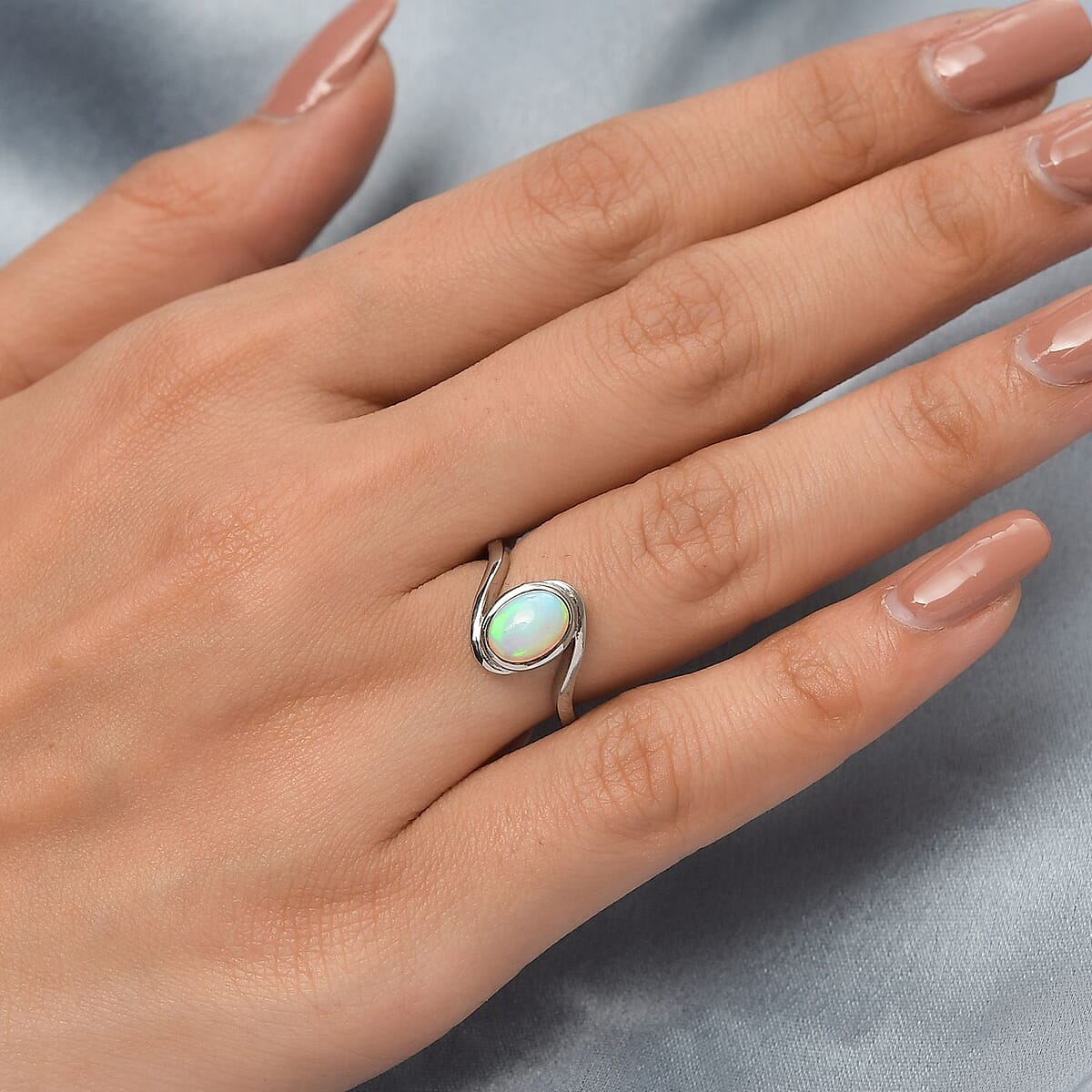 Ethiopian Welo Opal Bypass Ring in Stainless Steel (Size 6.0) 0.75 ctw image number 2