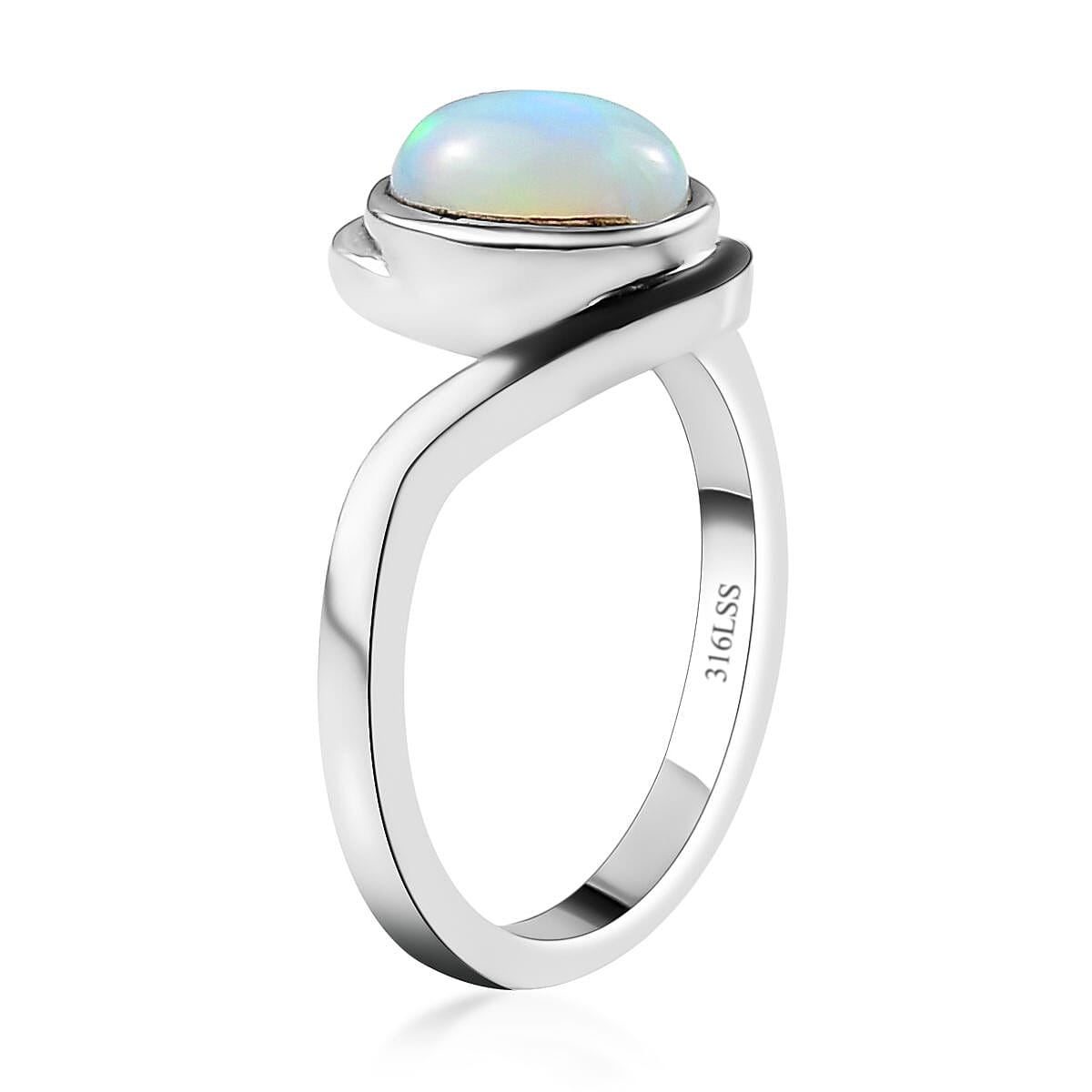 Ethiopian Welo Opal Bypass Ring in Stainless Steel (Size 6.0) 0.75 ctw image number 3