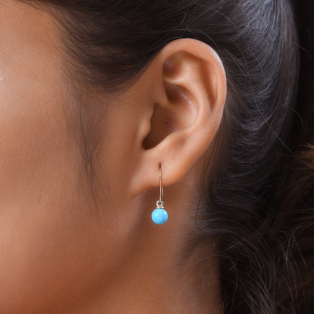 Luxoro 10K Yellow Gold Sleeping Beauty Turquoise Dangling Earrings 2.65 ctw image number 2