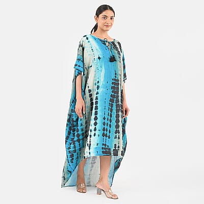 Tamsy Teal Printed Kaftan - One Size Fits Most