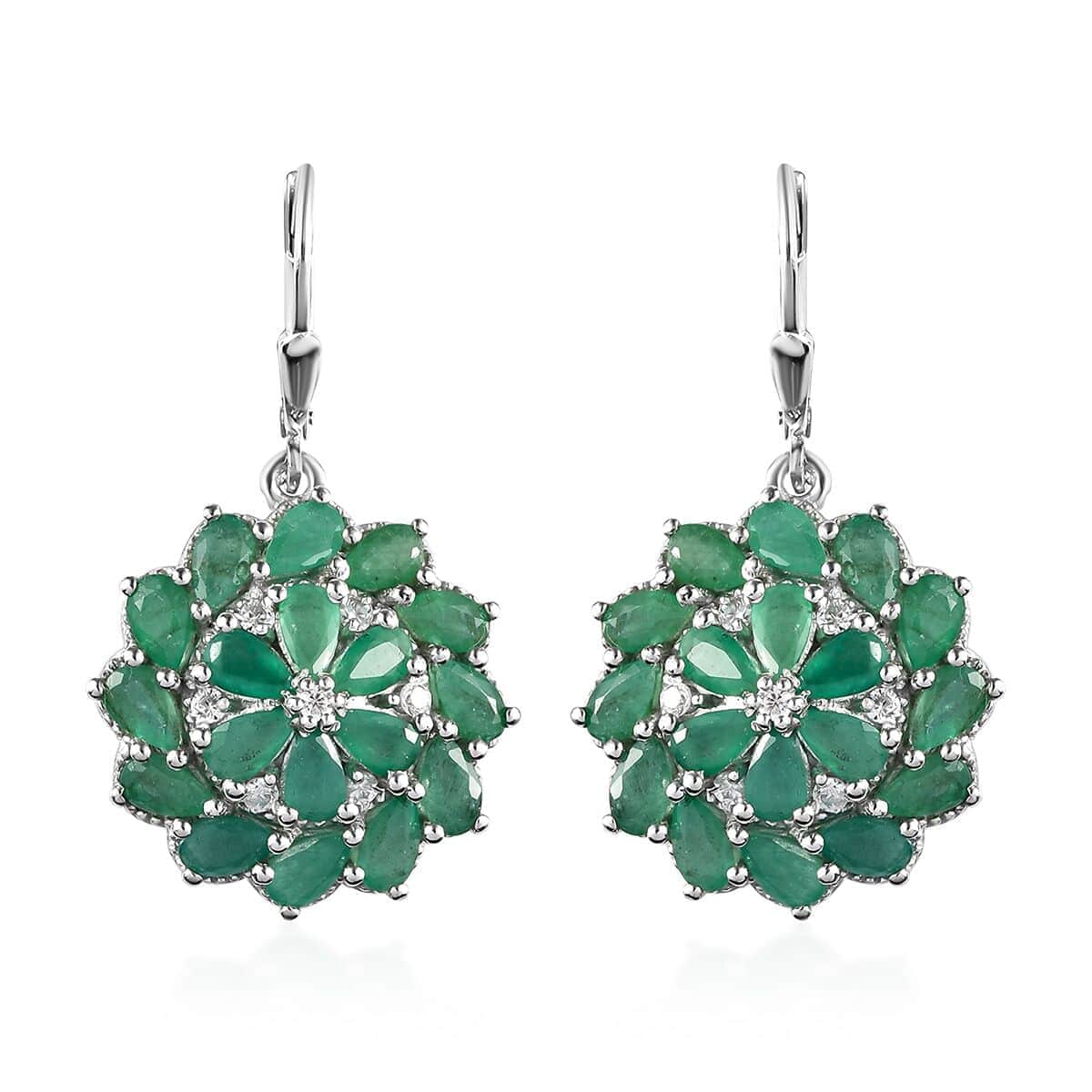 Socoto Emerald and White Zircon Floral Earrings in Platinum Over Sterling Silver 7.10 ctw image number 0