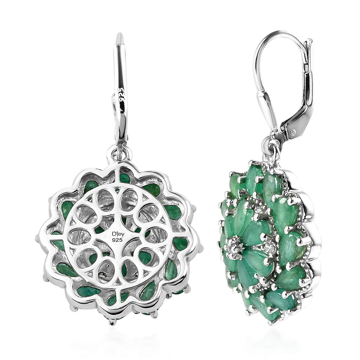 Socoto Emerald and White Zircon Floral Earrings in Platinum Over Sterling Silver 7.10 ctw image number 3