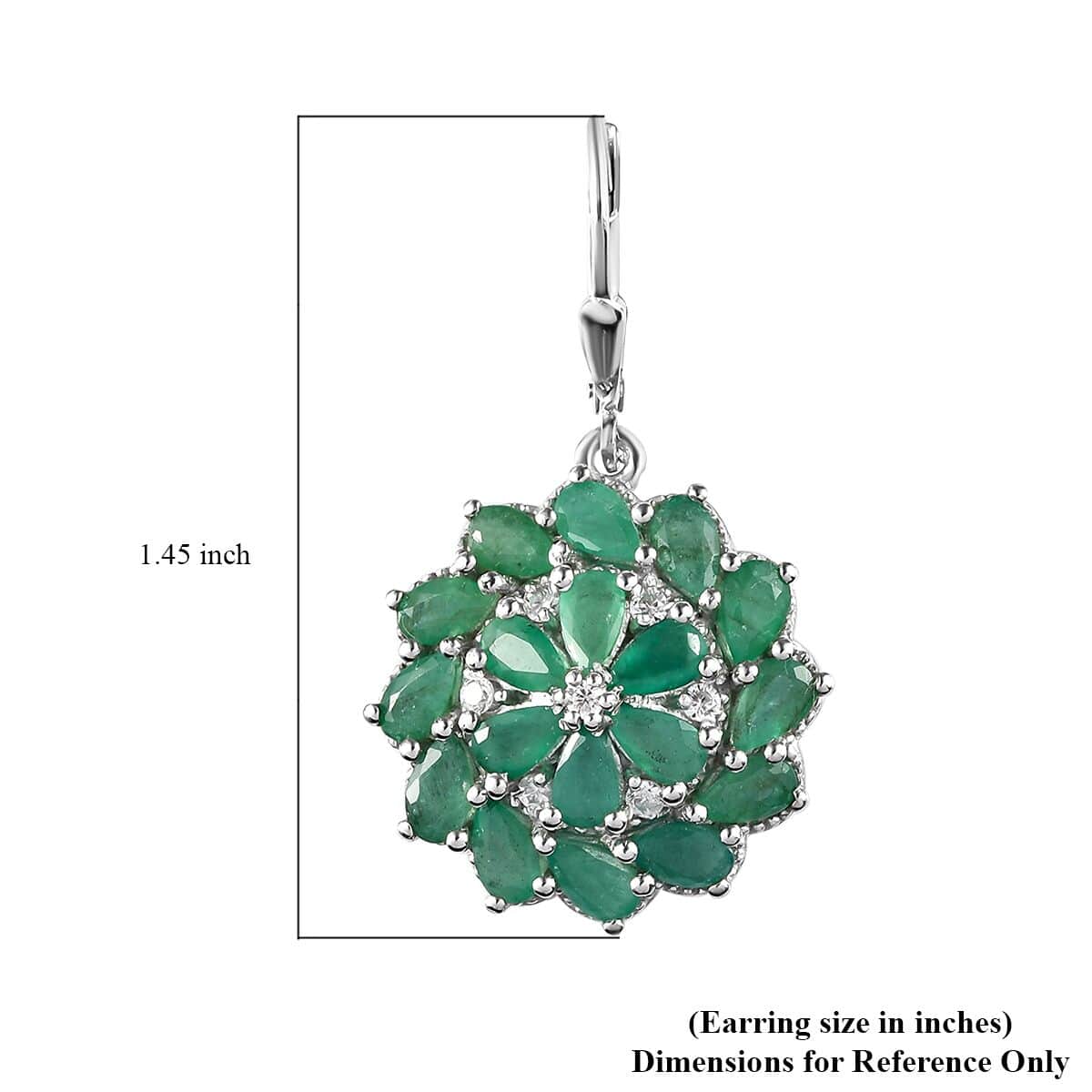 Socoto Emerald and White Zircon Floral Earrings in Platinum Over Sterling Silver 7.10 ctw image number 4