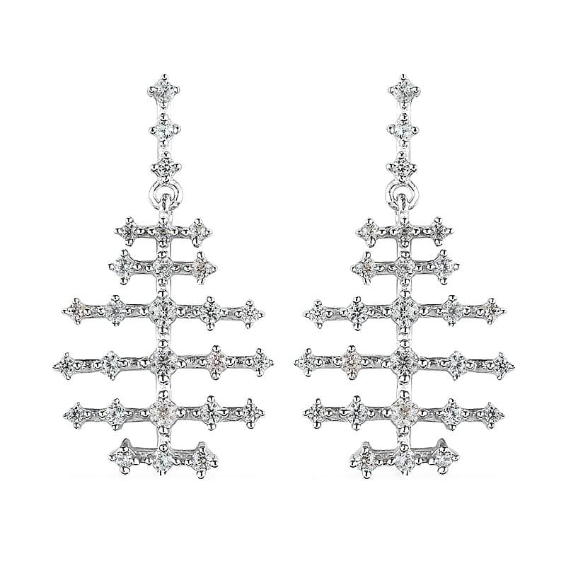 White Zircon Fish Bone Earrings in Platinum Over Sterling Silver 1.15 ctw