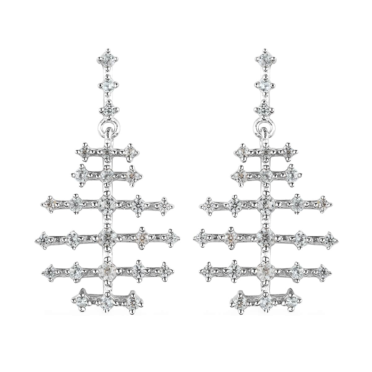 White Zircon Fish Bone Earrings in Platinum Over Sterling Silver 1.15 ctw image number 0
