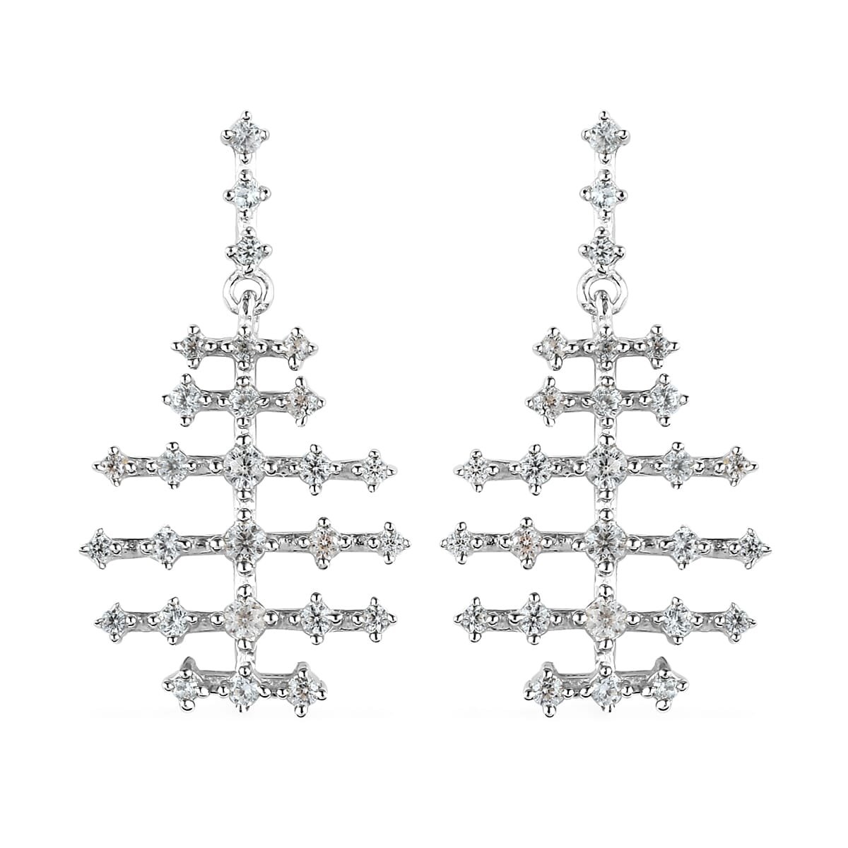 Doorbuster White Zircon Fish Bone Earrings in Platinum Over Sterling Silver 1.15 ctw image number 0