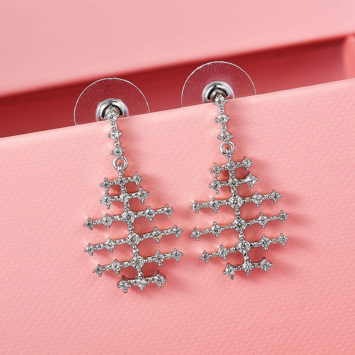 White Zircon Fish Bone Earrings in Platinum Over Sterling Silver 1.15 ctw
