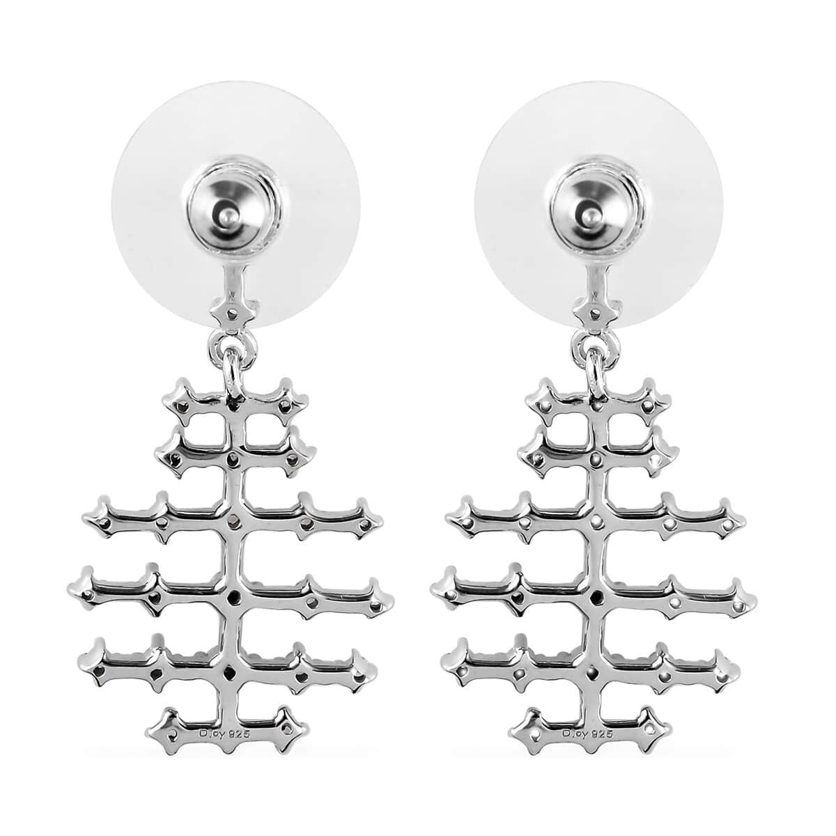 Doorbuster White Zircon Fish Bone Earrings in Platinum Over Sterling Silver 1.15 ctw image number 3