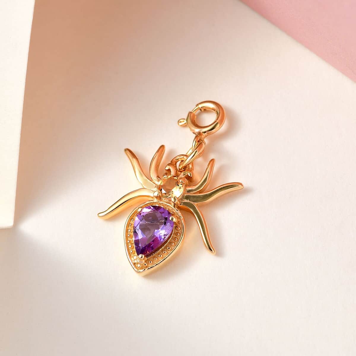 Bolivian Amethyst and Brazilian Citrine Spider Charm in Vermeil Yellow Gold Over Sterling Silver 0.75 ctw image number 1
