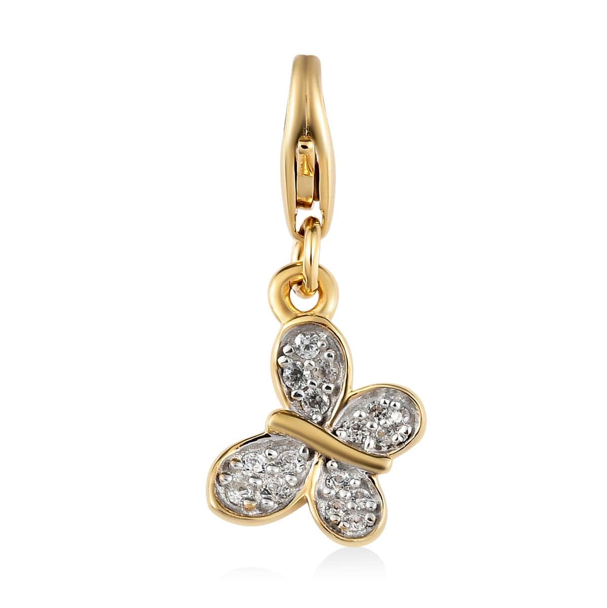 Charmes D'Joy Natural White Zircon Butterfly Charm in Vermeil Yellow Gold Over Sterling Silver 0.15 ctw image number 0