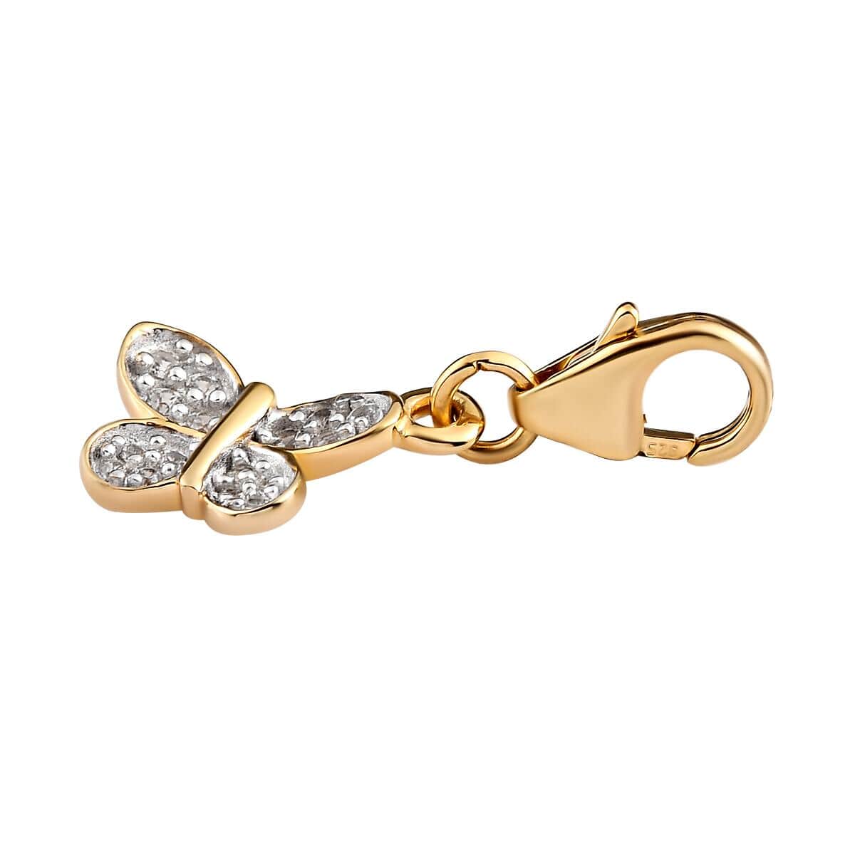 Charmes D'Joy Natural White Zircon Butterfly Charm in Vermeil Yellow Gold Over Sterling Silver 0.15 ctw image number 3