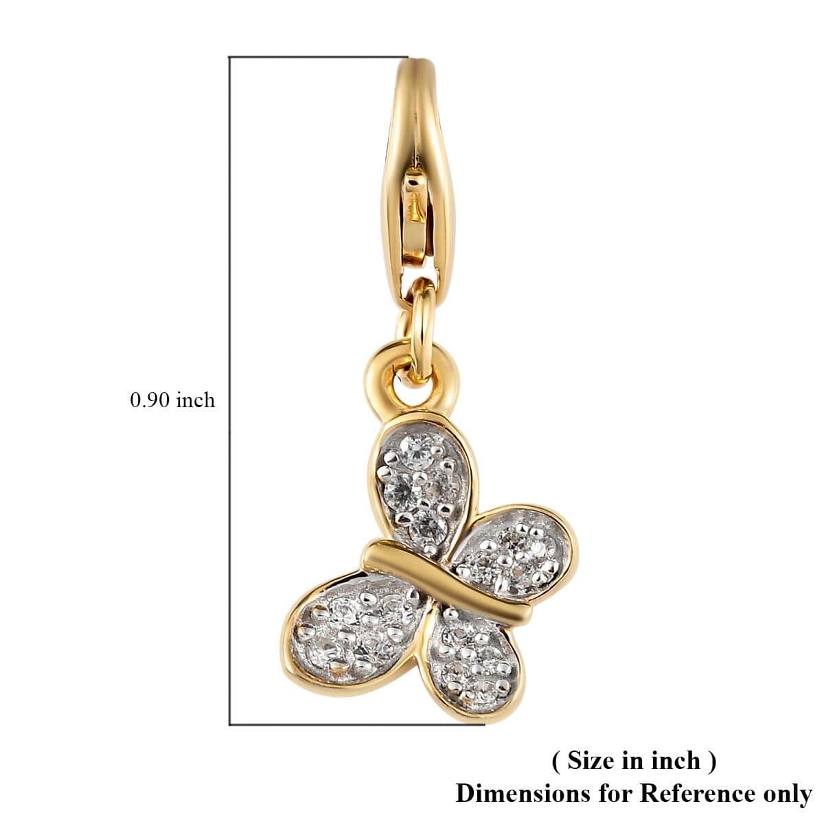 Charmes D'Joy Natural White Zircon Butterfly Charm in Vermeil Yellow Gold Over Sterling Silver 0.15 ctw image number 5