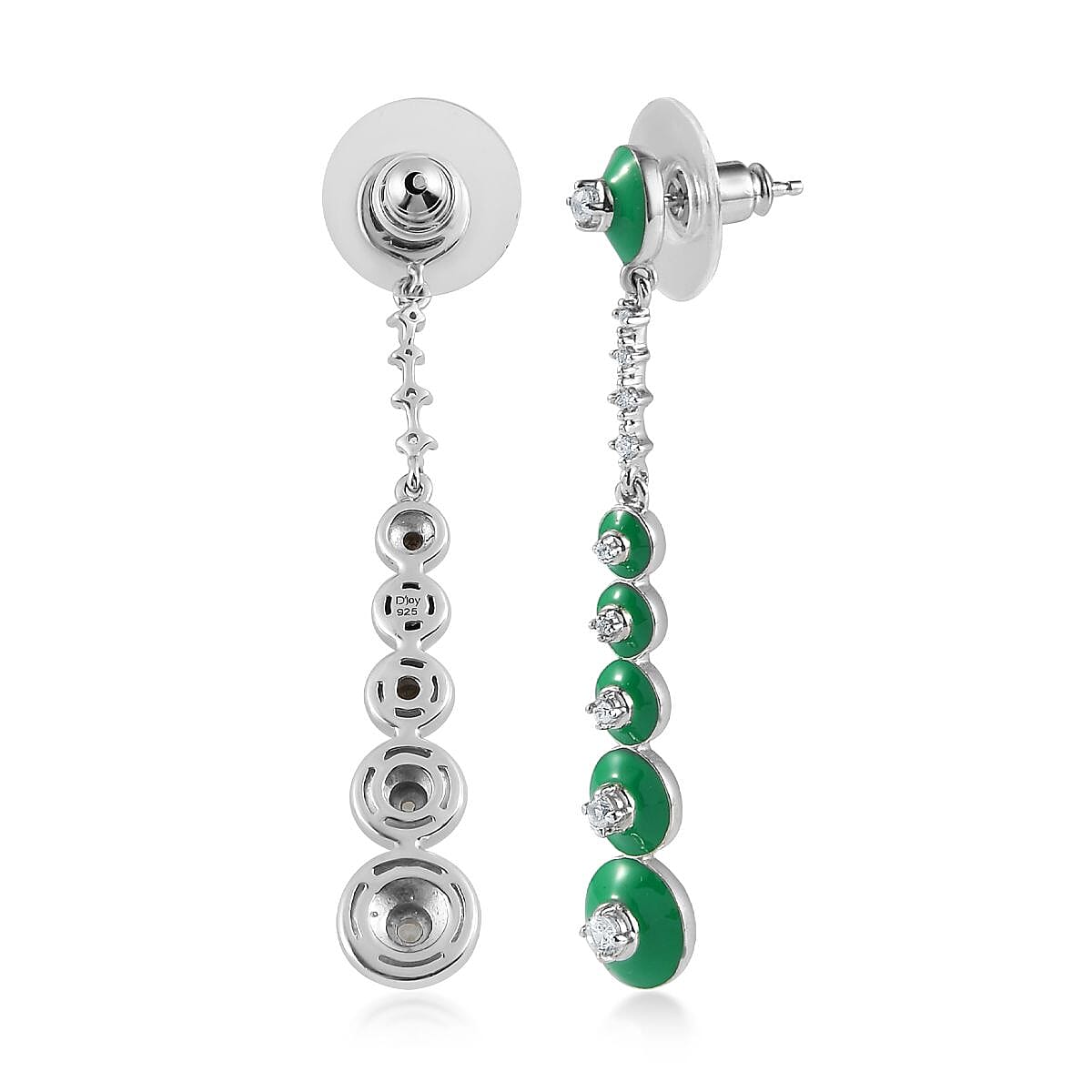 Natural White Zircon and Enameled Dangling Earrings in Platinum Over Sterling Silver 0.60 ctw image number 3