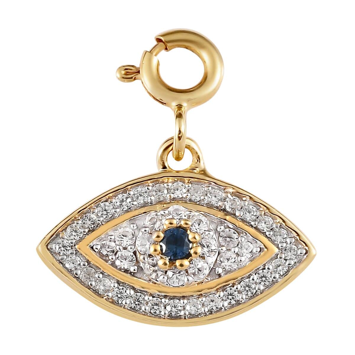 Kanchanaburi Blue Sapphire and Natural White Zircon Evil Eye Charm in Vermeil Yellow Gold Over Sterling Silver 0.40 ctw image number 0