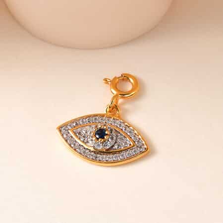 Kanchanaburi Blue Sapphire and Natural White Zircon Evil Eye Charm in Vermeil Yellow Gold Over Sterling Silver 0.40 ctw image number 1