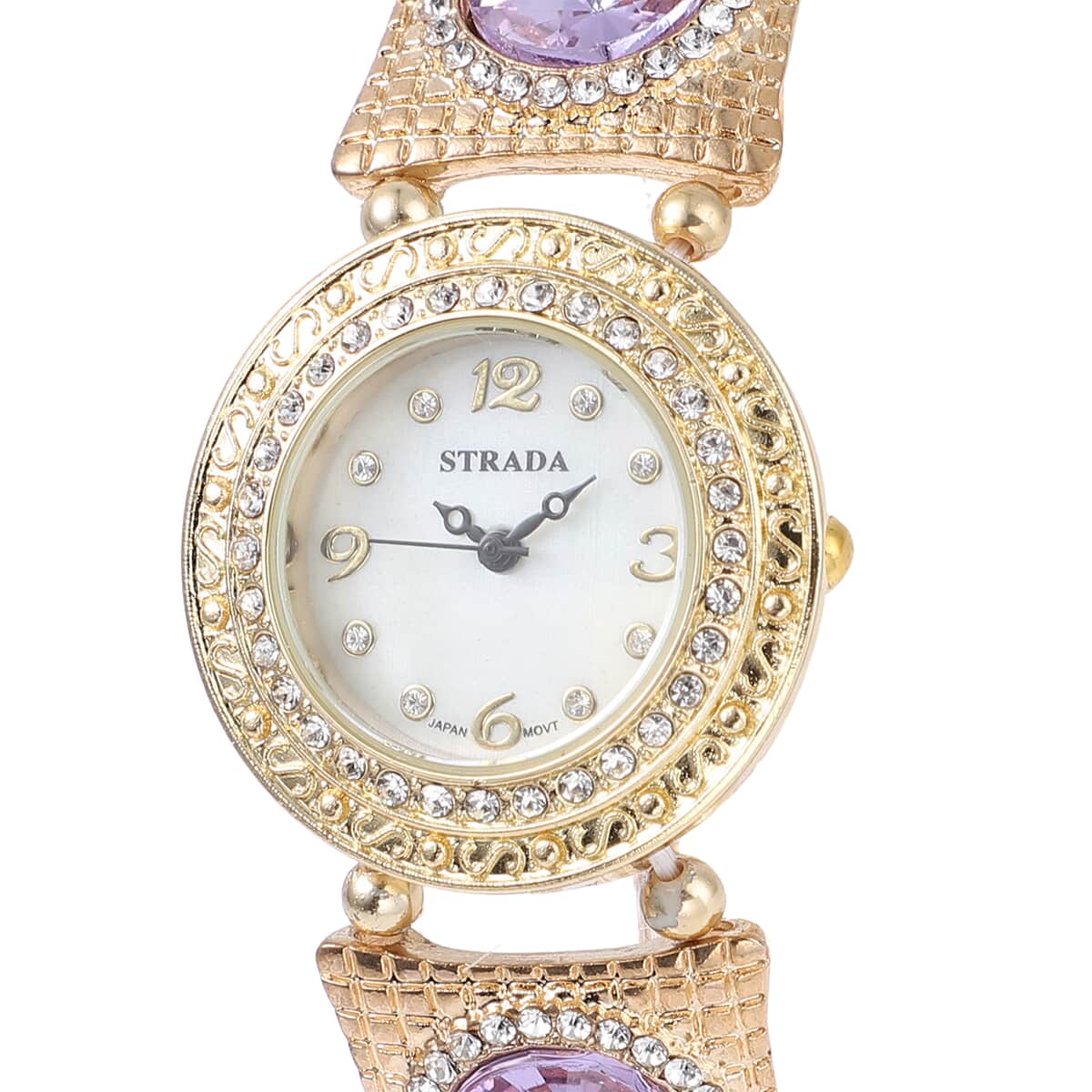 Strada Japanese Movement Purple Glass, White Austrian Crystal Bracelet Watch in Goldtone 21.00 ctw image number 3