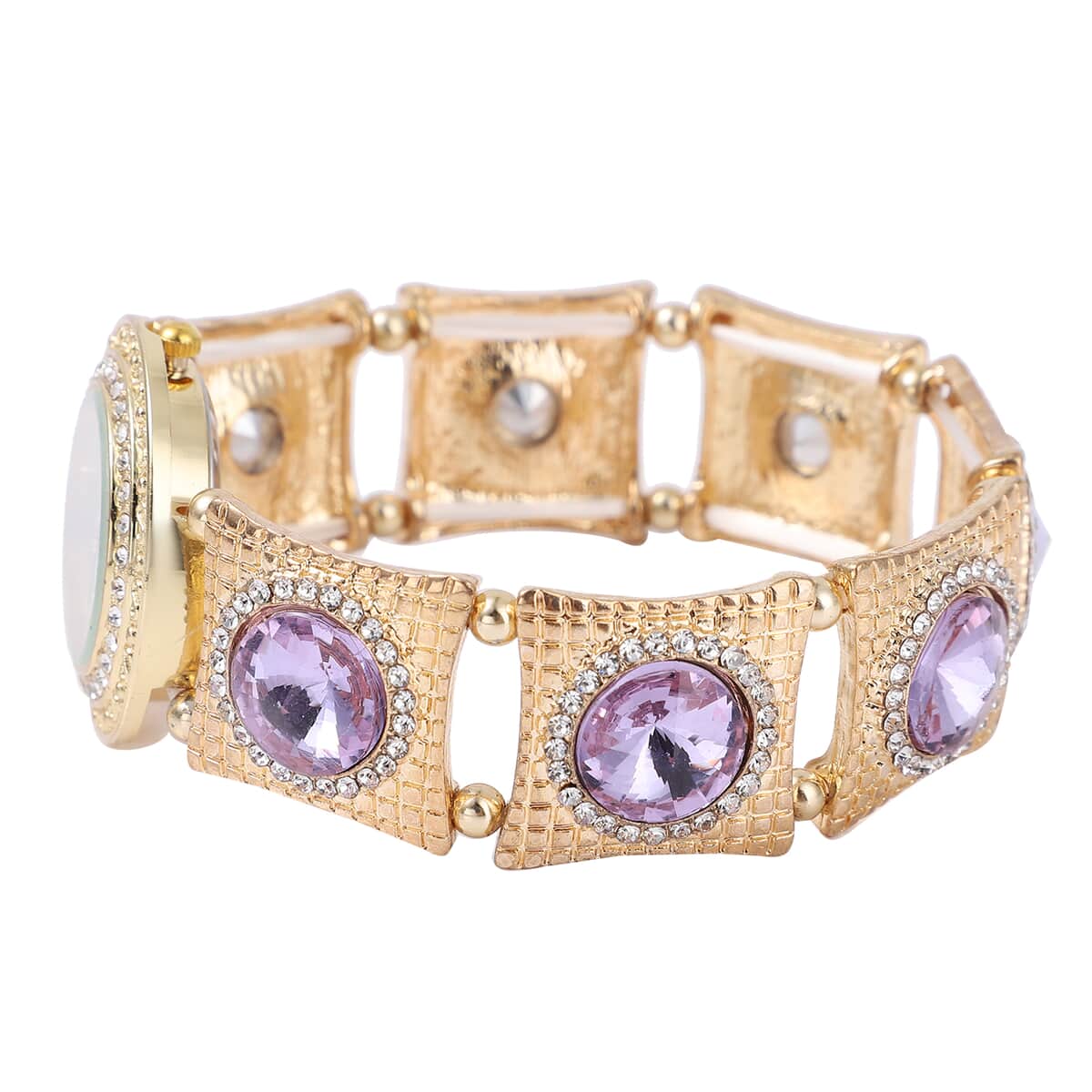 Strada Japanese Movement Purple Glass, White Austrian Crystal Bracelet Watch in Goldtone 21.00 ctw image number 4
