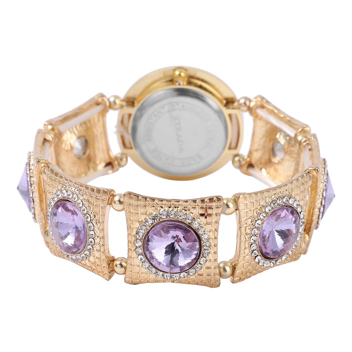 Strada Japanese Movement Purple Glass, White Austrian Crystal Bracelet Watch in Goldtone 21.00 ctw image number 5
