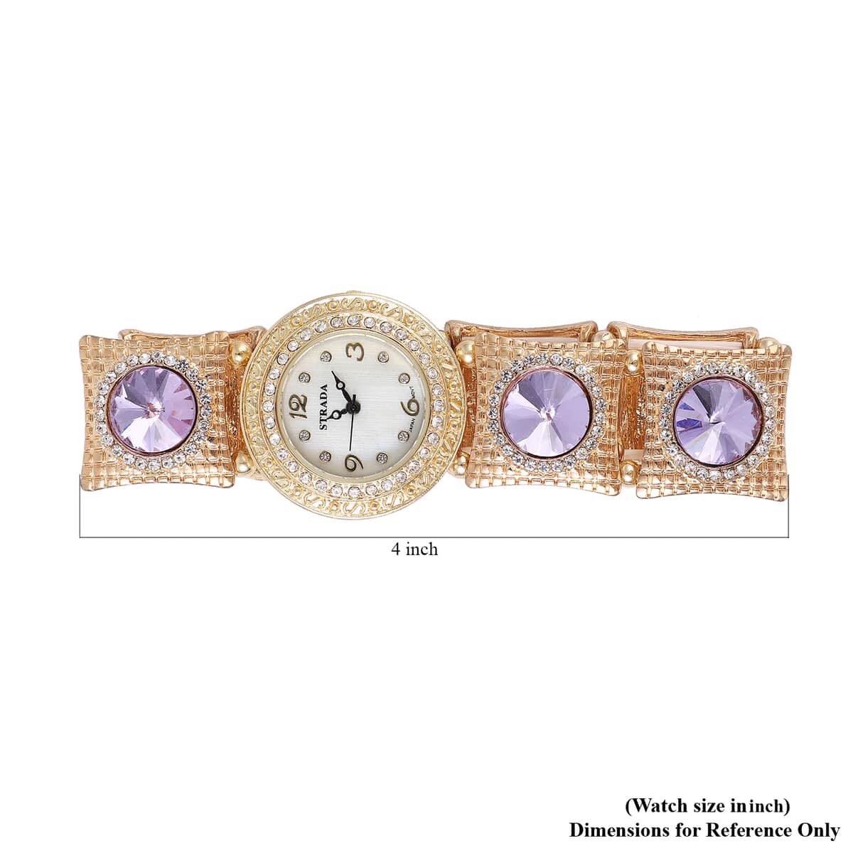 Strada Japanese Movement Purple Glass, White Austrian Crystal Bracelet Watch in Goldtone 21.00 ctw image number 6