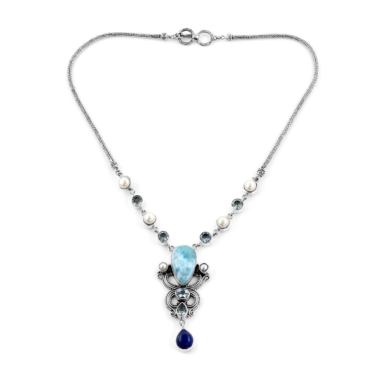 Bali Legacy Larimar and Multi Gemstone Borobudur Necklace 20 Inches in Sterling Silver 47.25 ctw image number 0